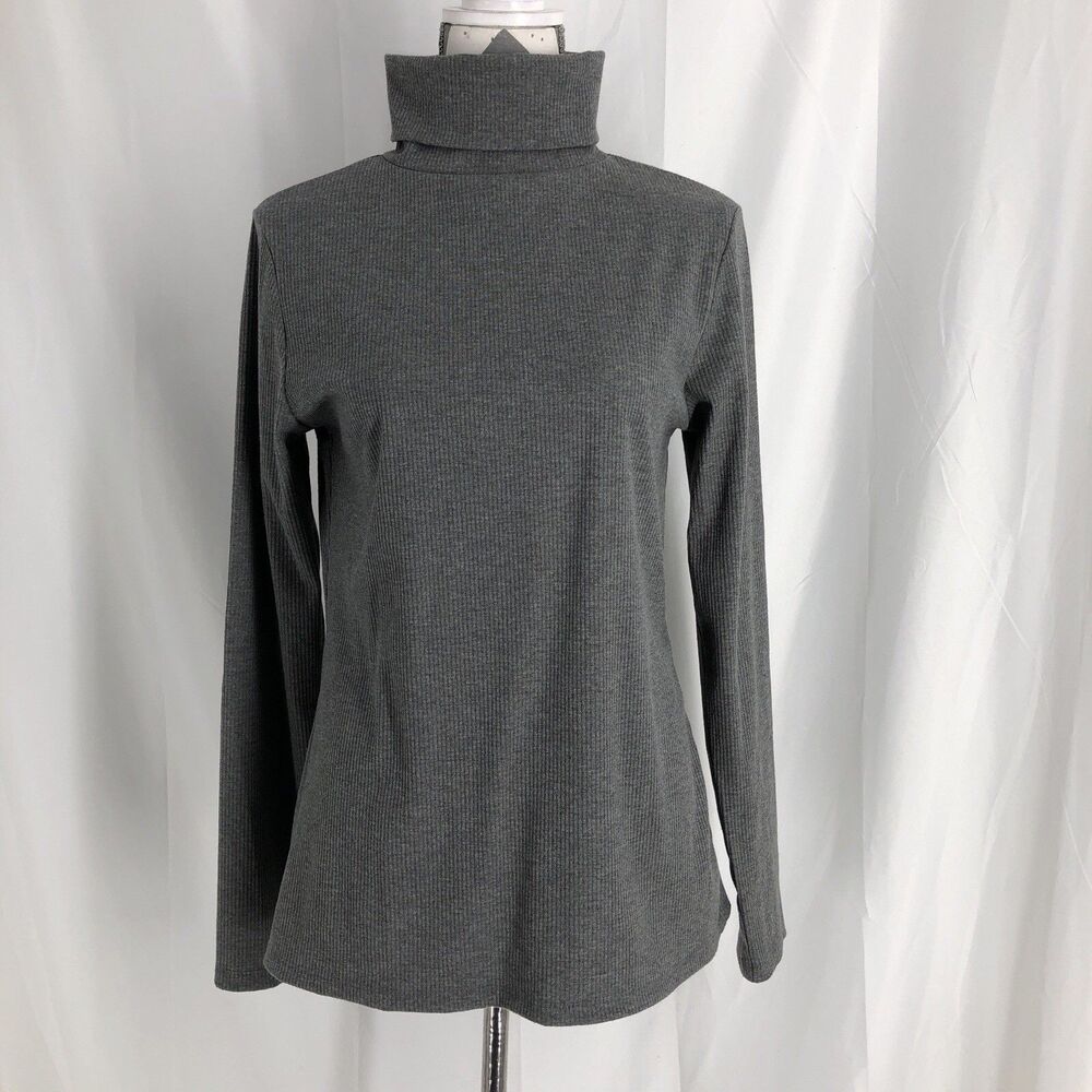 Halogen Women’s Ribbed Turtleneck Long Sleeve Sweater Top Gray Large